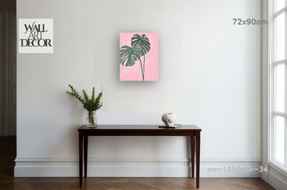 لوحة جدارية عصرية بدون إطار: أوراق مونستيرا بنقشة الخدود الاستوائية