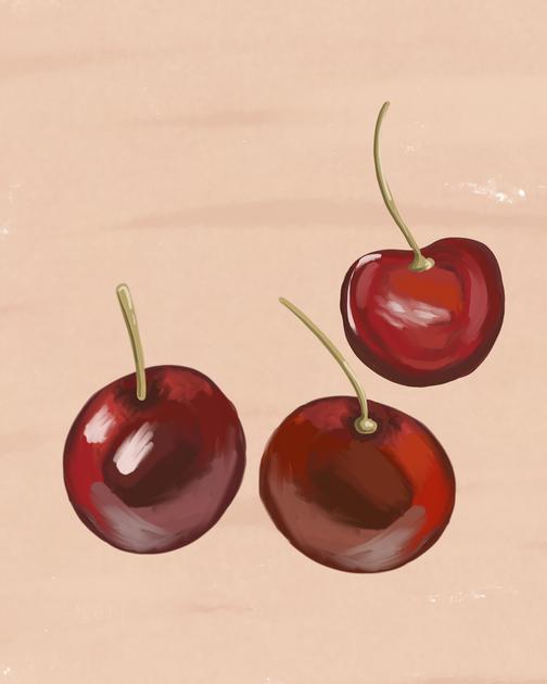 تناغم نباتي: كرز أحمر بالألوان المائية - لوحة جدارية عصرية بدون إطار