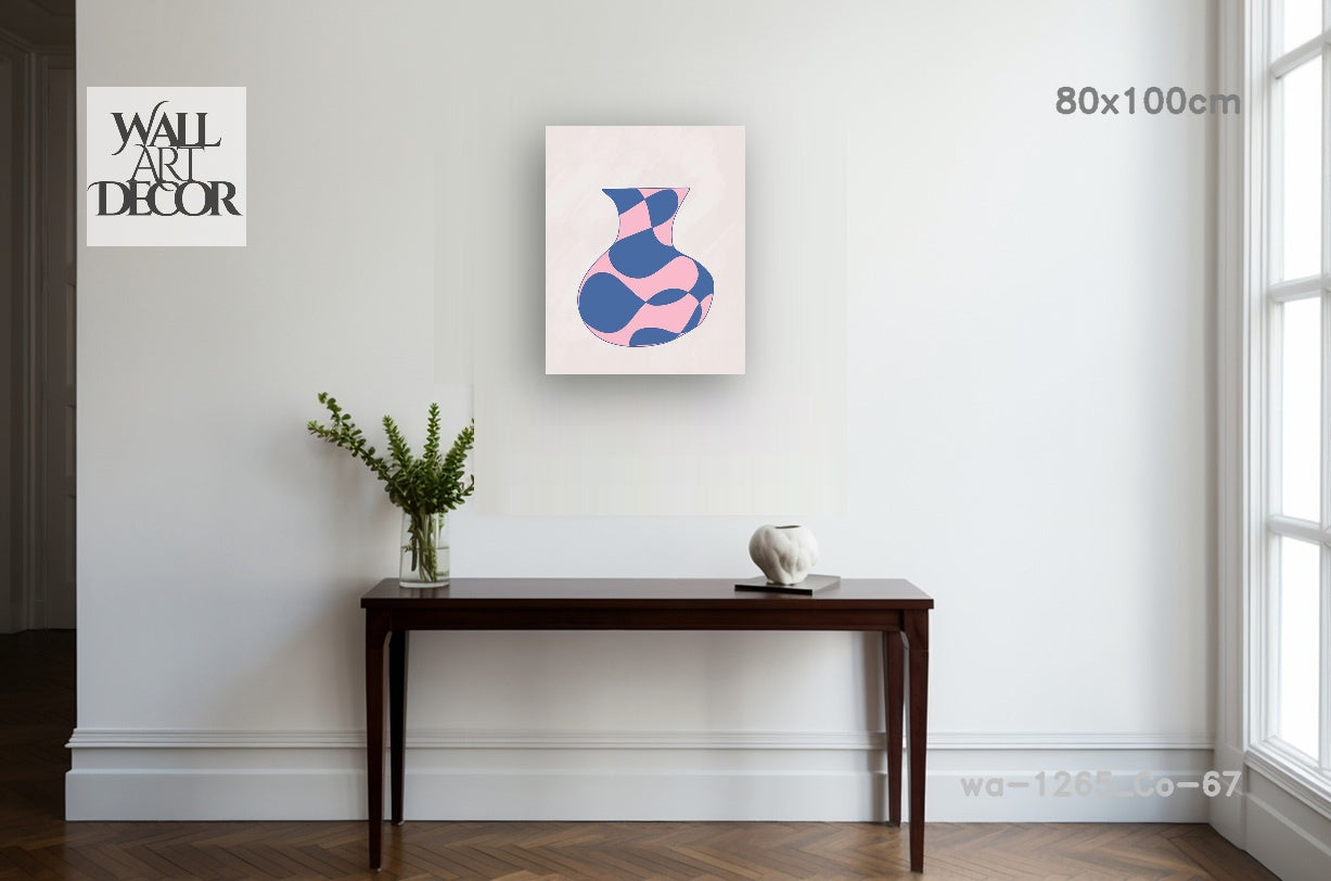 فن جداري معاصر يوناني: مزهرية تجريدية باللونين الوردي والأزرق - فن جداري حديث بدون إطار