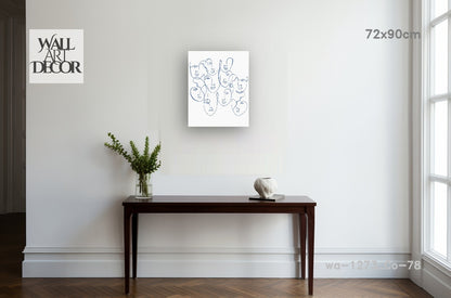 تعابير أثيرية: فن الوجه بخط أزرق واحد – لوحة جدارية حديثة بدون إطار