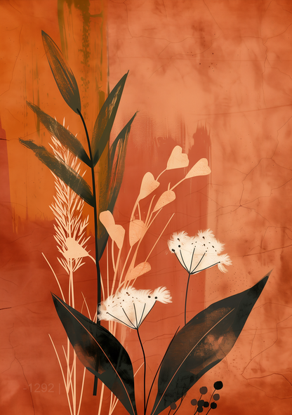 نباتات الصحراء: لوحة جدارية تجريدية ريفية للزهور البرية - لوحة جدارية حديثة بدون إطار