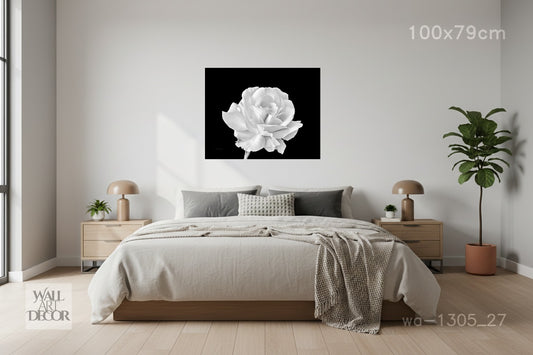 زهرة أحادية اللون: وردة بيضاء على حجر السج - لوحة جدارية عصرية بدون إطار