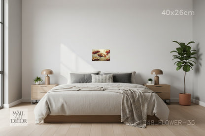 الحصاد الذهبي: زهور الخشخاش القرمزية المجردة - لوحة جدارية عصرية بدون إطار