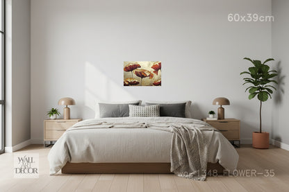 الحصاد الذهبي: زهور الخشخاش القرمزية المجردة - لوحة جدارية عصرية بدون إطار