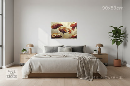 الحصاد الذهبي: زهور الخشخاش القرمزية المجردة - لوحة جدارية عصرية بدون إطار