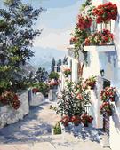 صفاء أزرق: درب البحر الأبيض المتوسط ​​المشمس - لوحة جدارية عصرية بدون إطار