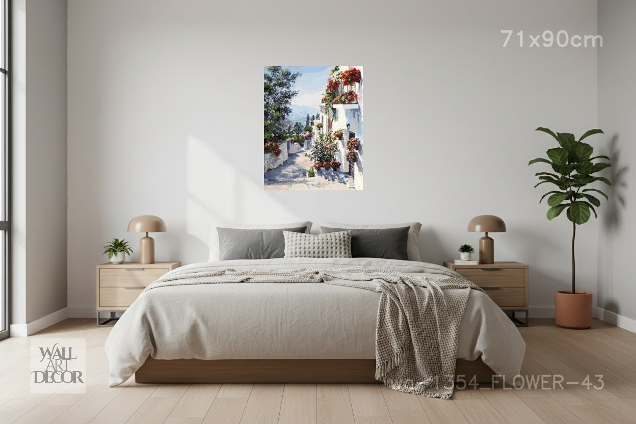 صفاء أزرق: درب البحر الأبيض المتوسط ​​المشمس - لوحة جدارية عصرية بدون إطار