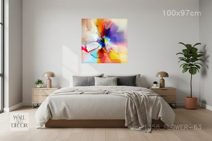 زهرة بريزماتيك: لوحة جدارية تجريدية نابضة بالحياة - لوحة جدارية عصرية بدون إطار