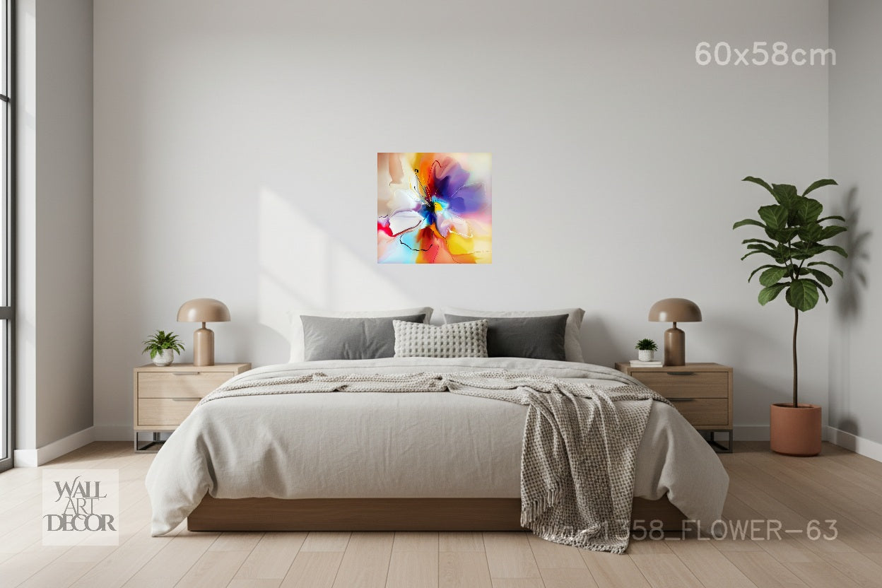 زهرة بريزماتيك: لوحة جدارية تجريدية نابضة بالحياة - لوحة جدارية عصرية بدون إطار