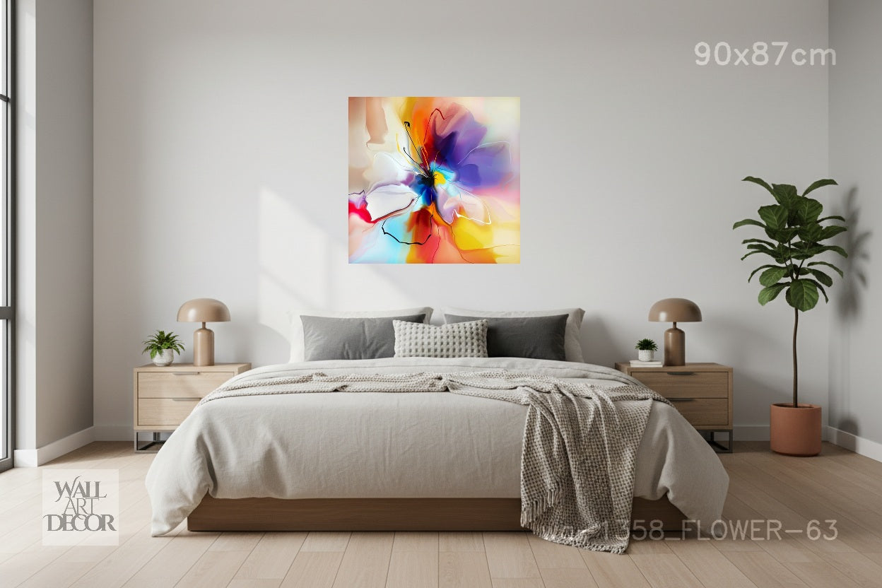 زهرة بريزماتيك: لوحة جدارية تجريدية نابضة بالحياة - لوحة جدارية عصرية بدون إطار