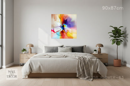 زهرة بريزماتيك: لوحة جدارية تجريدية نابضة بالحياة - لوحة جدارية عصرية بدون إطار