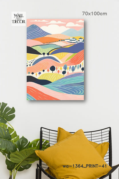 آفاق الباستيل: تلال متدحرجة ساحرة – لوحات جدارية حديثة بدون إطار