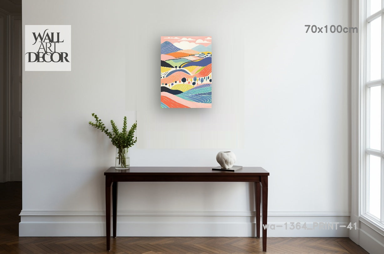 آفاق الباستيل: تلال متدحرجة ساحرة – لوحات جدارية حديثة بدون إطار