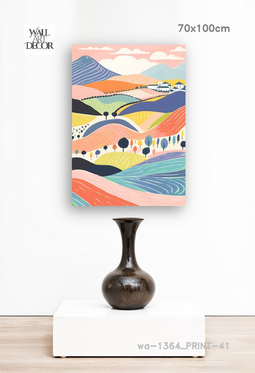 آفاق الباستيل: تلال متدحرجة ساحرة – لوحات جدارية حديثة بدون إطار