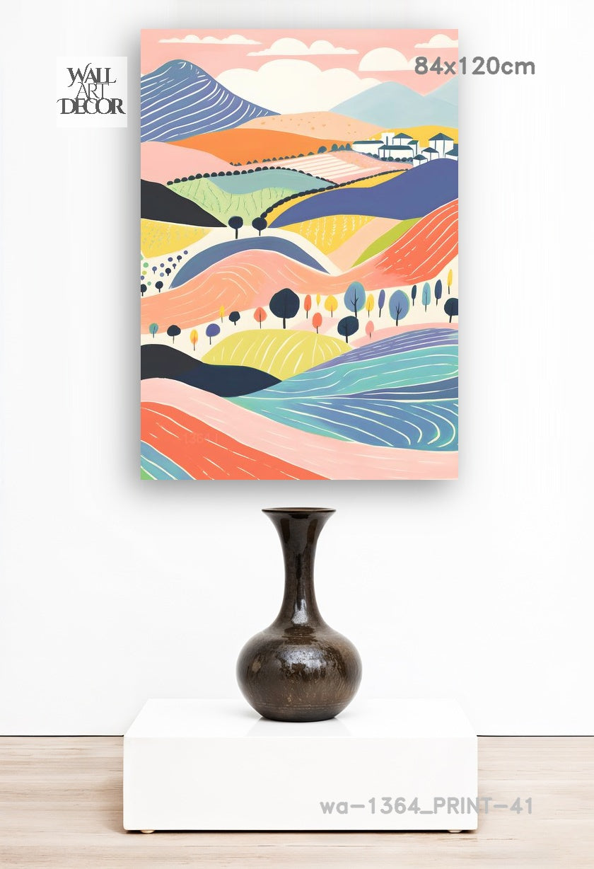 آفاق الباستيل: تلال متدحرجة ساحرة – لوحات جدارية حديثة بدون إطار