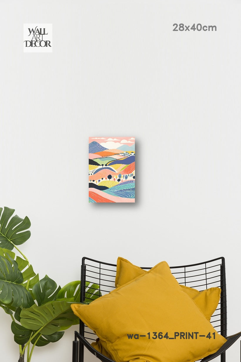 آفاق الباستيل: تلال متدحرجة ساحرة – لوحات جدارية حديثة بدون إطار