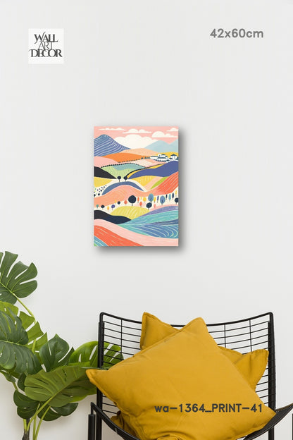 آفاق الباستيل: تلال متدحرجة ساحرة – لوحات جدارية حديثة بدون إطار