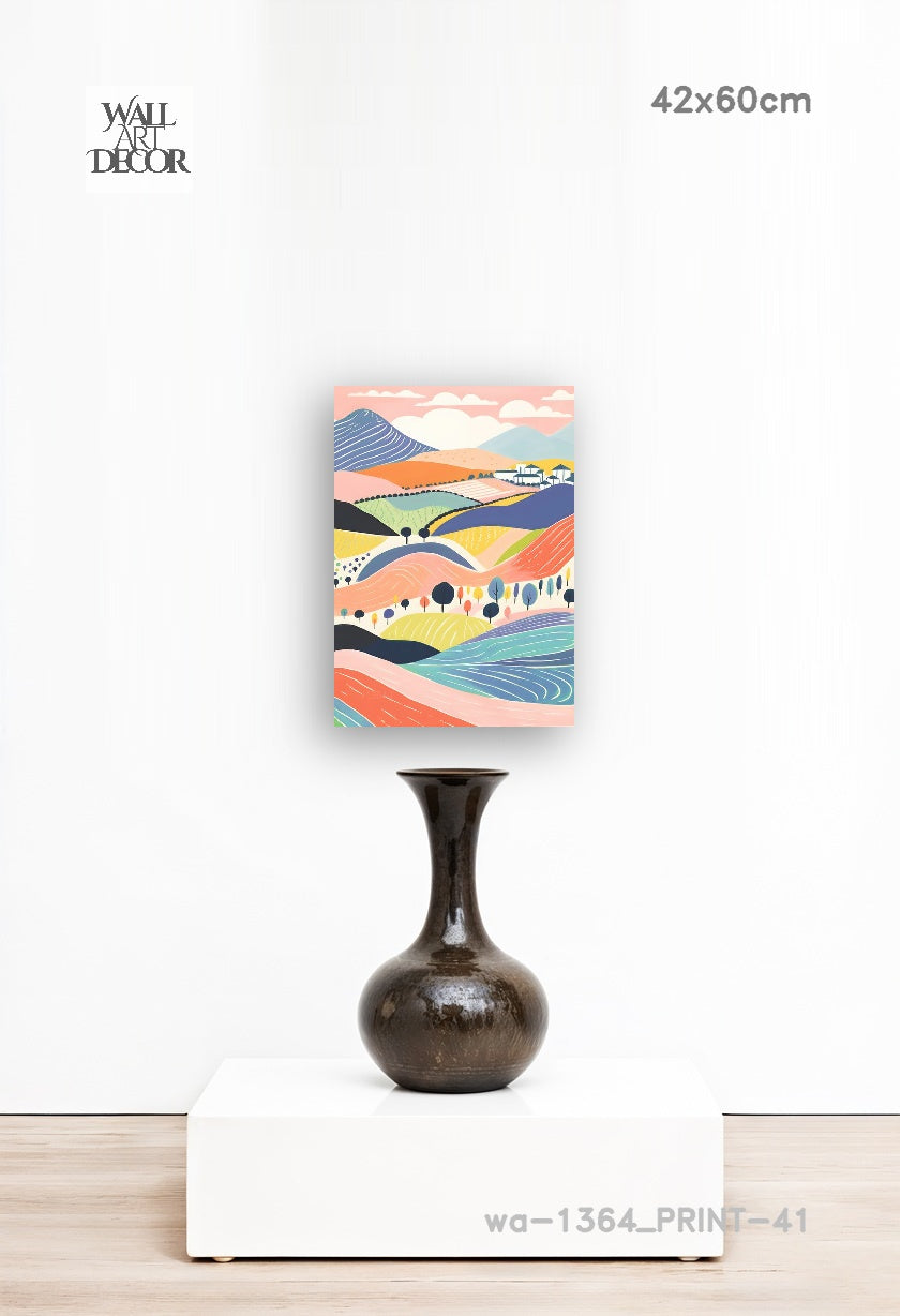 آفاق الباستيل: تلال متدحرجة ساحرة – لوحات جدارية حديثة بدون إطار