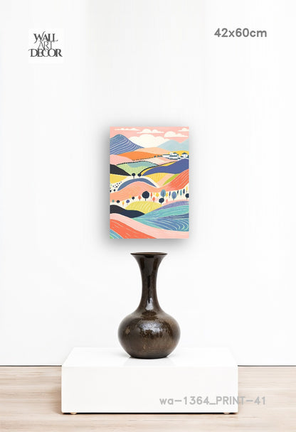 آفاق الباستيل: تلال متدحرجة ساحرة – لوحات جدارية حديثة بدون إطار