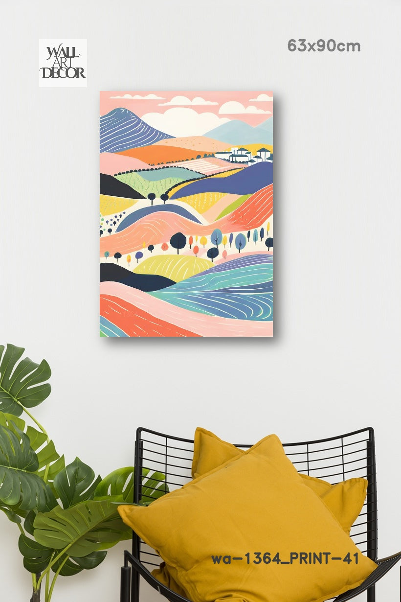 آفاق الباستيل: تلال متدحرجة ساحرة – لوحات جدارية حديثة بدون إطار