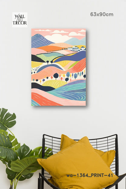 آفاق الباستيل: تلال متدحرجة ساحرة – لوحات جدارية حديثة بدون إطار