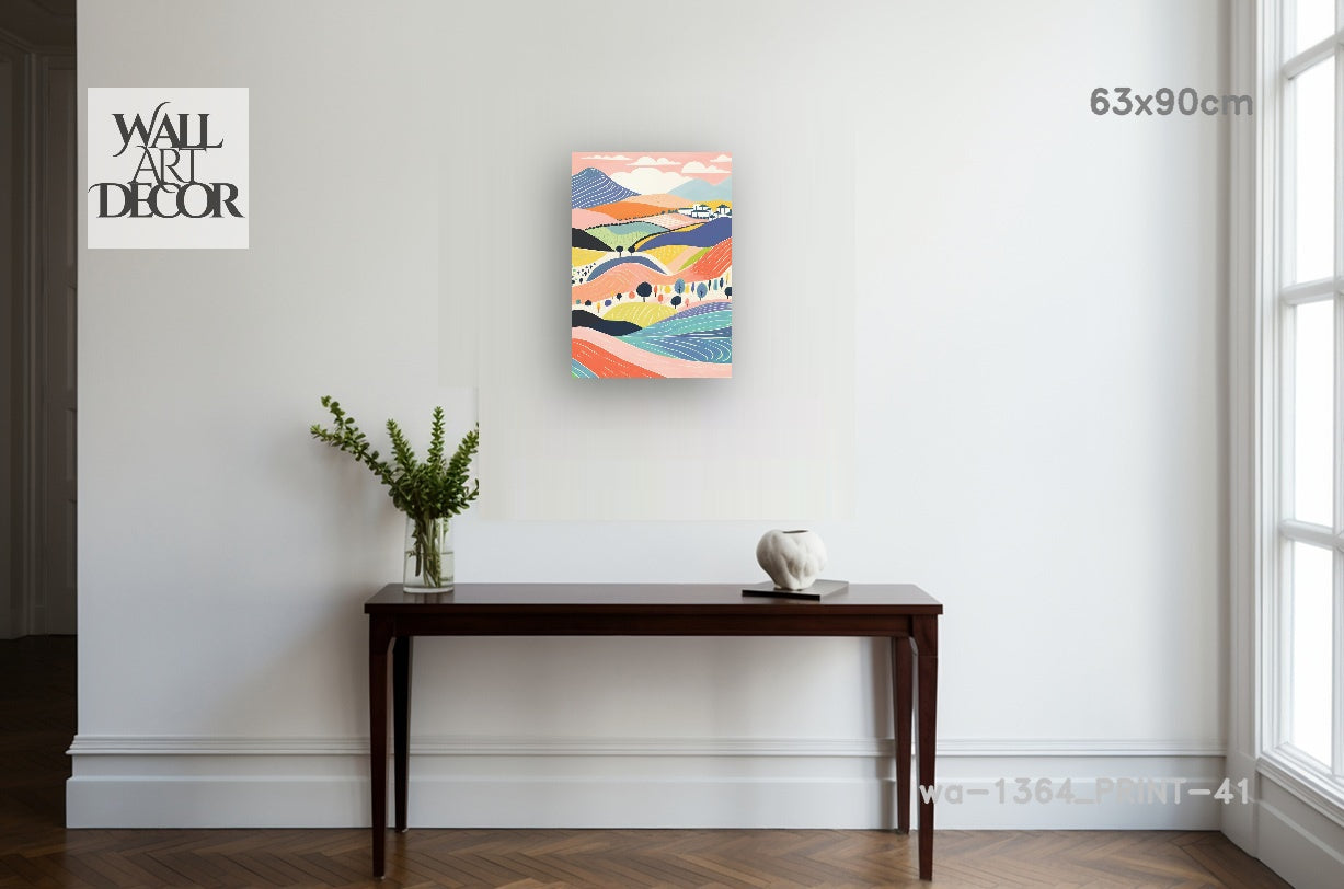 آفاق الباستيل: تلال متدحرجة ساحرة – لوحات جدارية حديثة بدون إطار