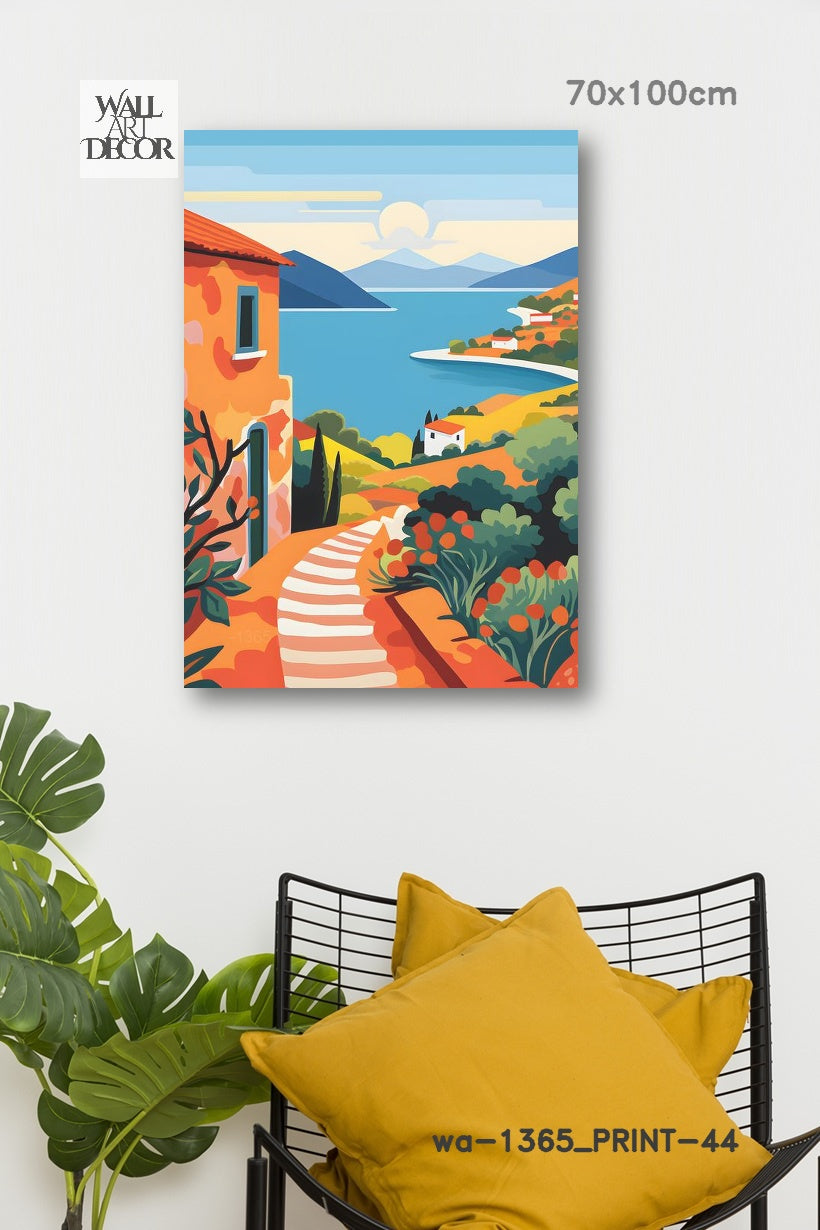 ملاذ أزور: درب البحر الأبيض المتوسط ​​المشمس - لوحة جدارية عصرية بدون إطار