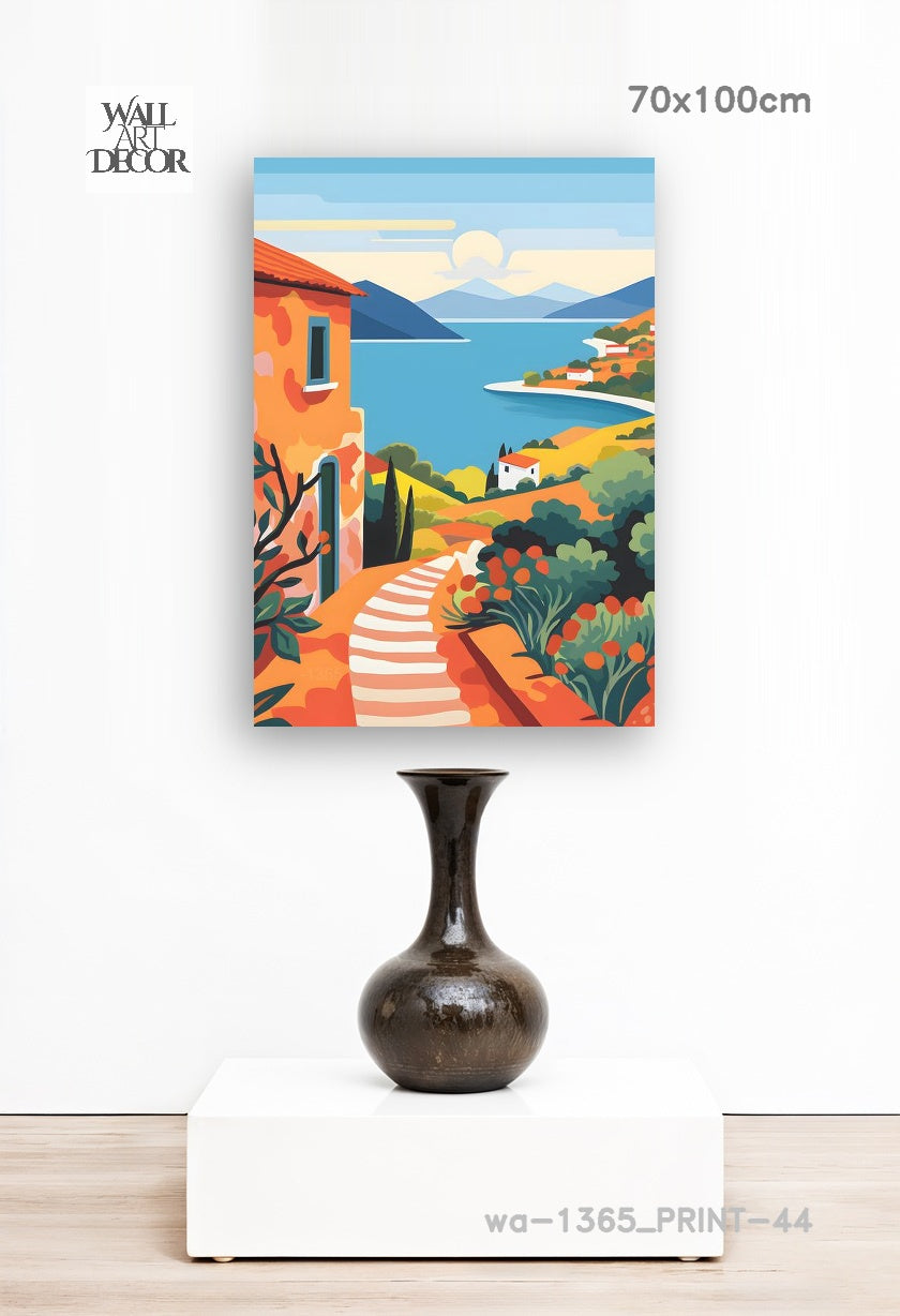 ملاذ أزور: درب البحر الأبيض المتوسط ​​المشمس - لوحة جدارية عصرية بدون إطار