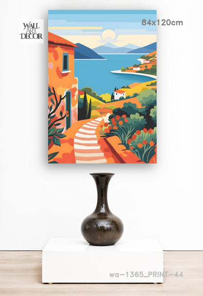 ملاذ أزور: درب البحر الأبيض المتوسط ​​المشمس - لوحة جدارية عصرية بدون إطار