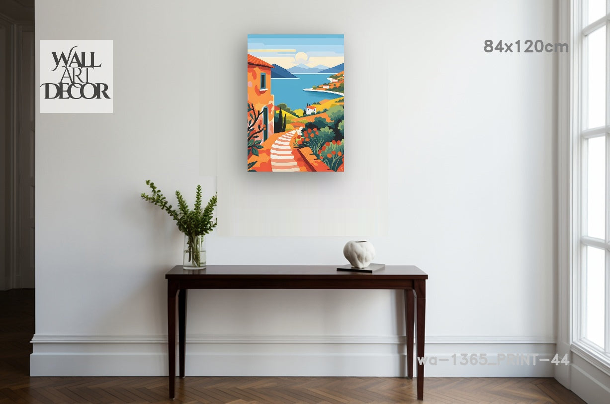 ملاذ أزور: درب البحر الأبيض المتوسط ​​المشمس - لوحة جدارية عصرية بدون إطار