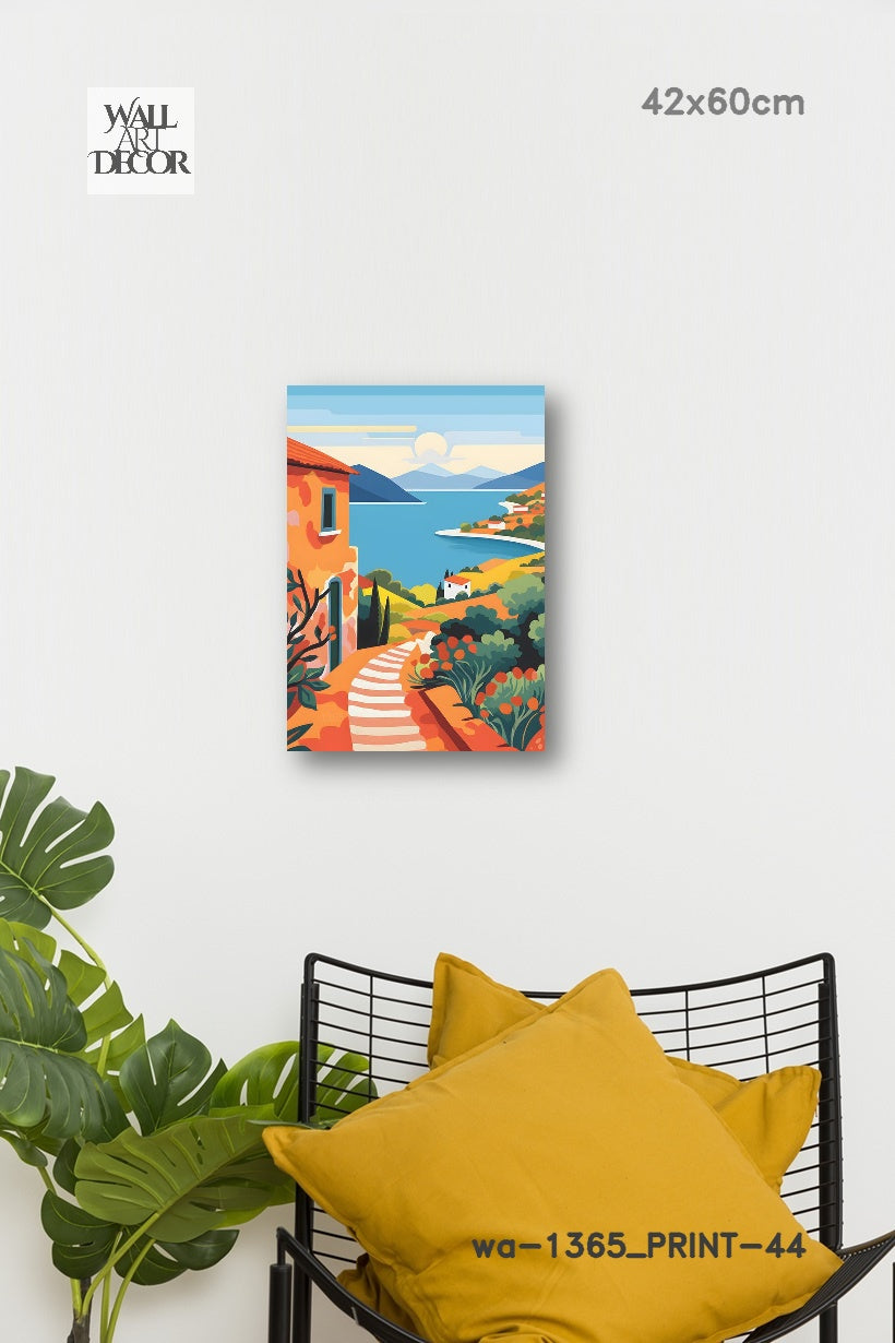 ملاذ أزور: درب البحر الأبيض المتوسط ​​المشمس - لوحة جدارية عصرية بدون إطار