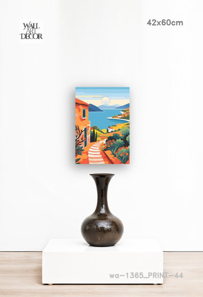 ملاذ أزور: درب البحر الأبيض المتوسط ​​المشمس - لوحة جدارية عصرية بدون إطار