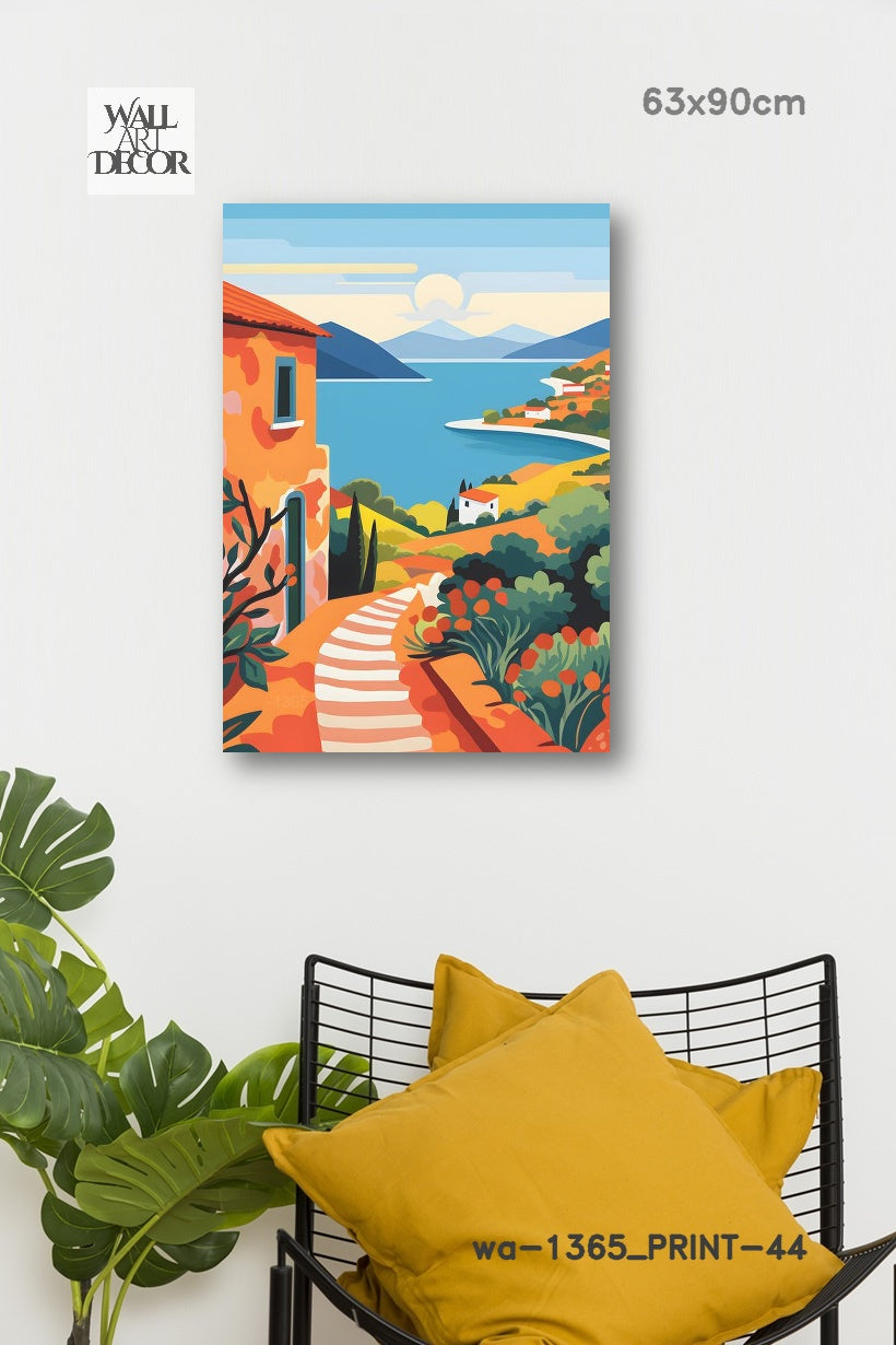 ملاذ أزور: درب البحر الأبيض المتوسط ​​المشمس - لوحة جدارية عصرية بدون إطار