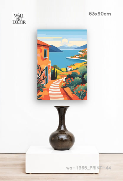 ملاذ أزور: درب البحر الأبيض المتوسط ​​المشمس - لوحة جدارية عصرية بدون إطار