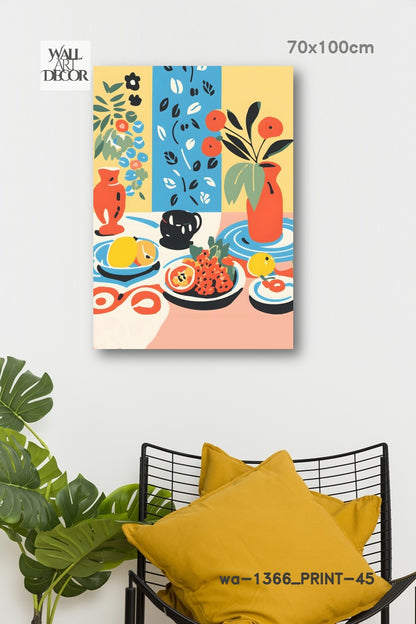 الحمضيات والسكينة: لوحة فنية جدارية حديثة بدون إطار - طبيعة صامتة متوسطية