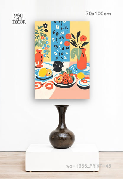 الحمضيات والسكينة: لوحة فنية جدارية حديثة بدون إطار - طبيعة صامتة متوسطية