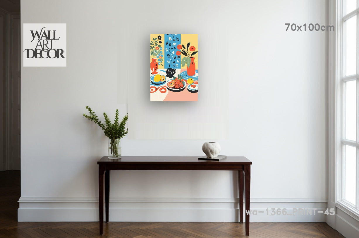 الحمضيات والسكينة: لوحة فنية جدارية حديثة بدون إطار - طبيعة صامتة متوسطية