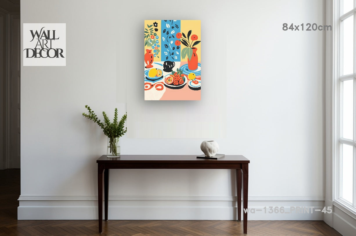 الحمضيات والسكينة: لوحة فنية جدارية حديثة بدون إطار - طبيعة صامتة متوسطية