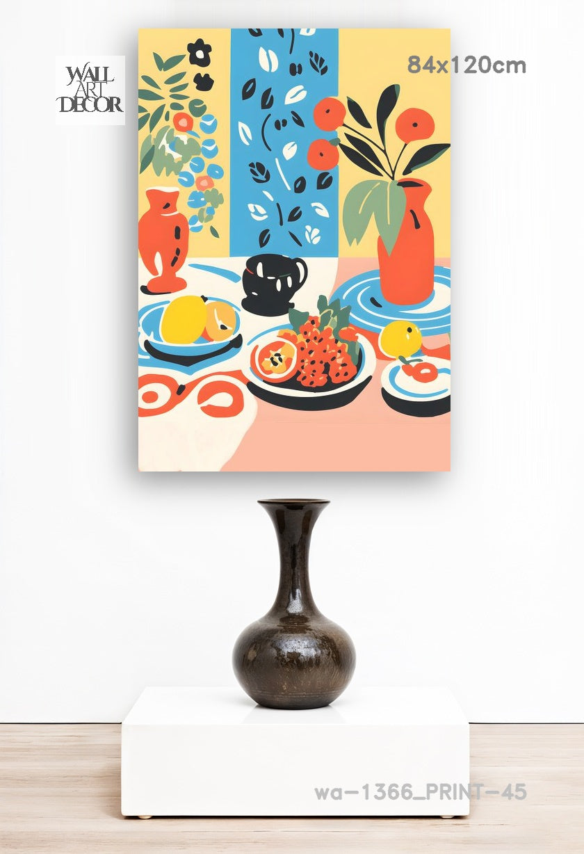 الحمضيات والسكينة: لوحة فنية جدارية حديثة بدون إطار - طبيعة صامتة متوسطية