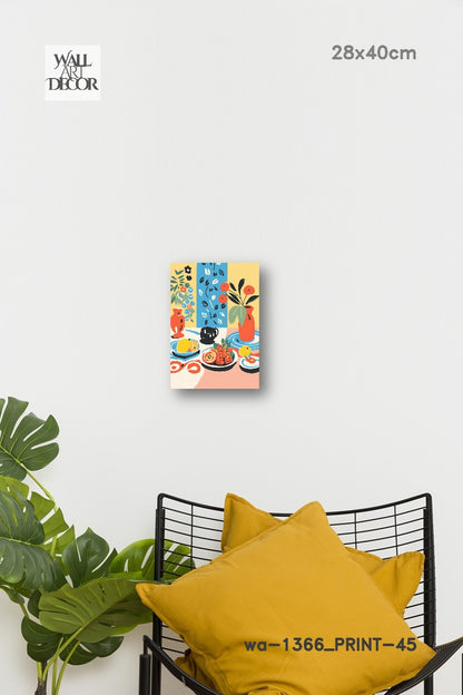 الحمضيات والسكينة: لوحة فنية جدارية حديثة بدون إطار - طبيعة صامتة متوسطية