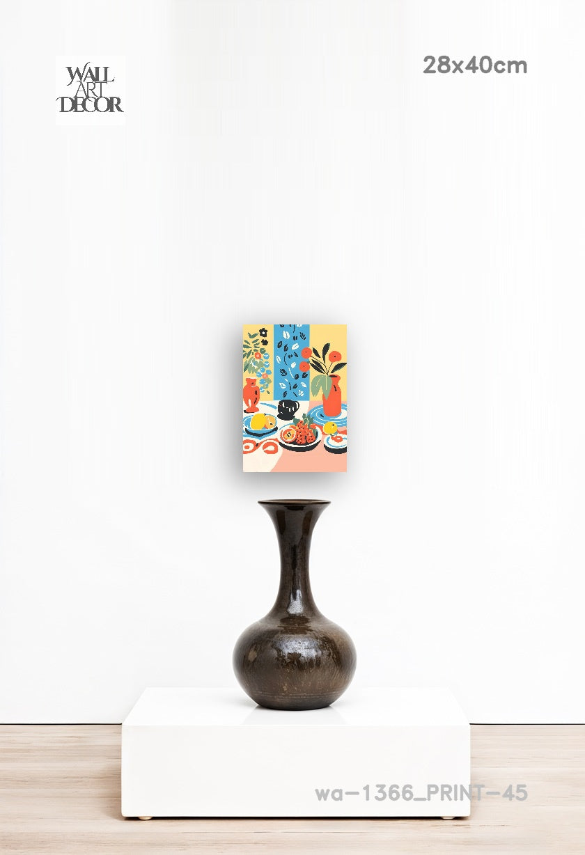 الحمضيات والسكينة: لوحة فنية جدارية حديثة بدون إطار - طبيعة صامتة متوسطية