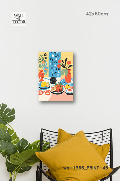 الحمضيات والسكينة: لوحة فنية جدارية حديثة بدون إطار - طبيعة صامتة متوسطية