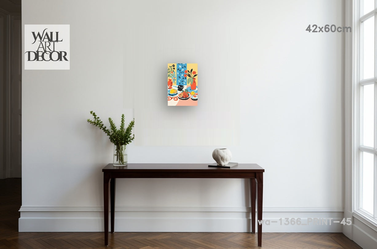 الحمضيات والسكينة: لوحة فنية جدارية حديثة بدون إطار - طبيعة صامتة متوسطية