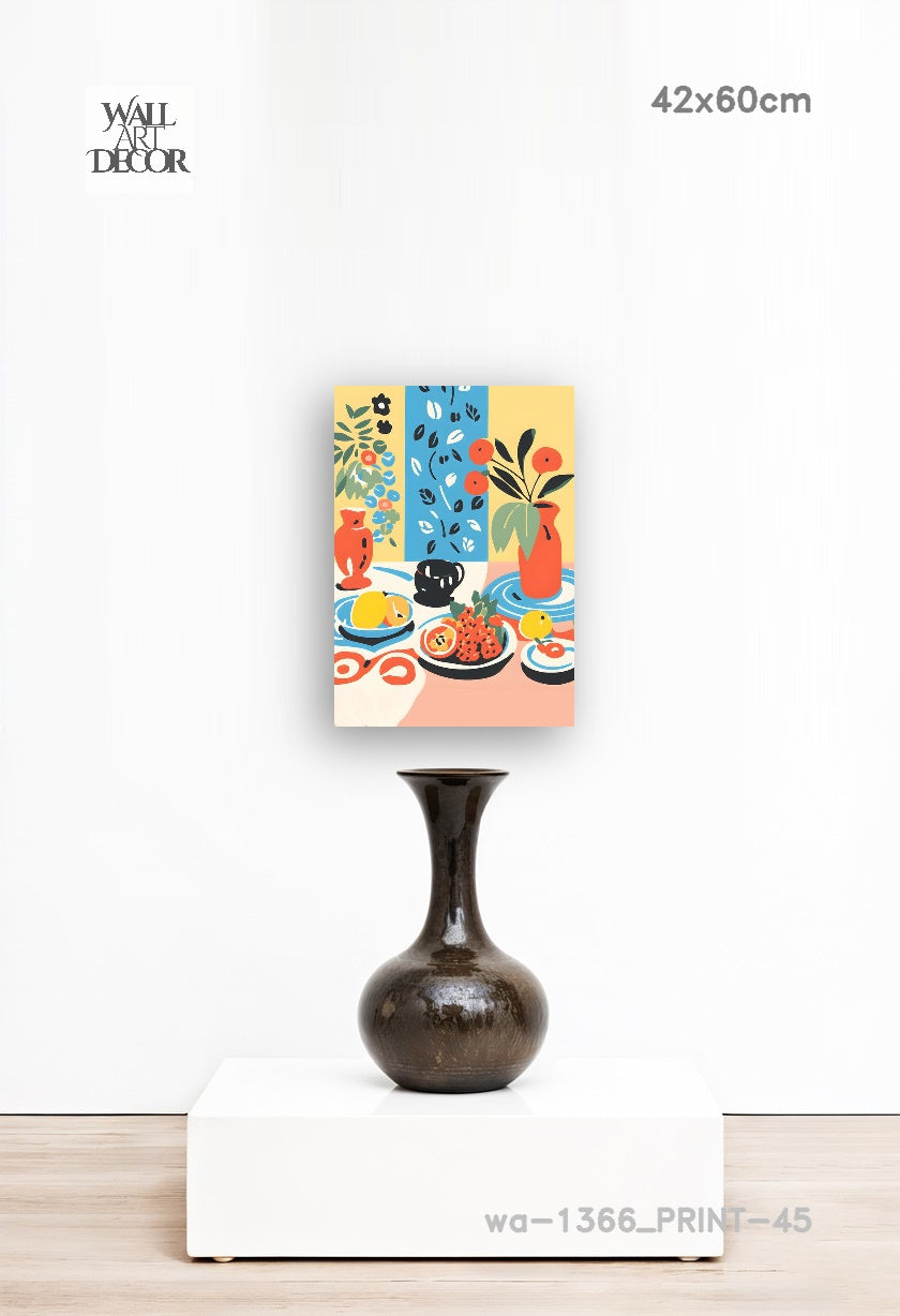 الحمضيات والسكينة: لوحة فنية جدارية حديثة بدون إطار - طبيعة صامتة متوسطية