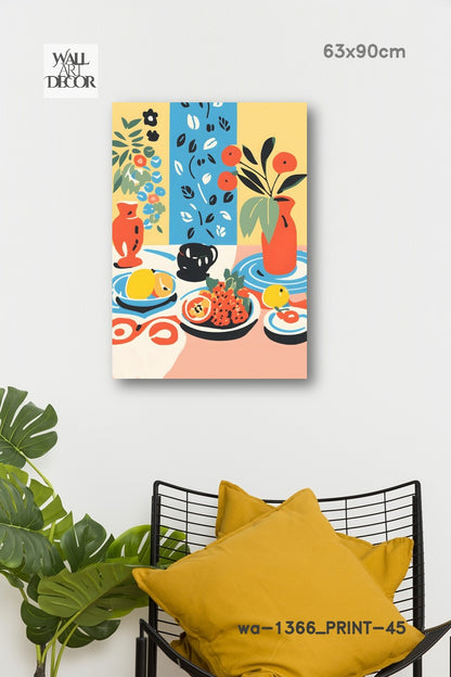 الحمضيات والسكينة: لوحة فنية جدارية حديثة بدون إطار - طبيعة صامتة متوسطية