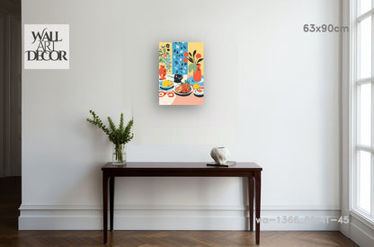 الحمضيات والسكينة: لوحة فنية جدارية حديثة بدون إطار - طبيعة صامتة متوسطية