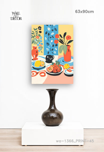 الحمضيات والسكينة: لوحة فنية جدارية حديثة بدون إطار - طبيعة صامتة متوسطية