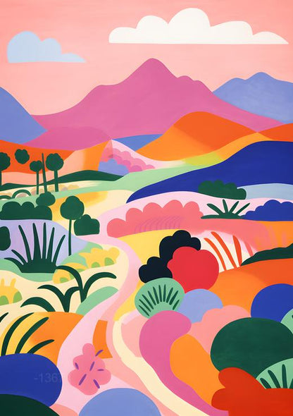 مسار منشوري: تلال متدحرجة متعددة الألوان – لوحة جدارية حديثة بدون إطار