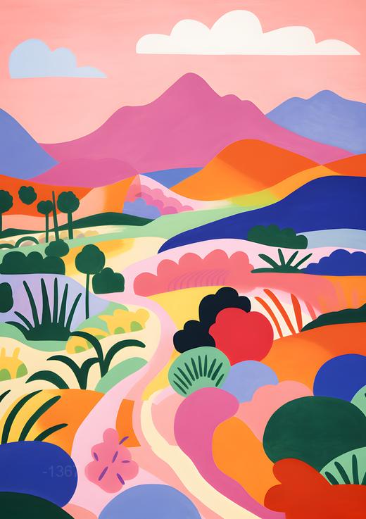 مسار منشوري: تلال متدحرجة متعددة الألوان – لوحة جدارية حديثة بدون إطار