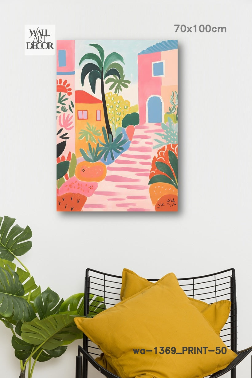 زقاق أزور: نعيم البحر الأبيض المتوسط ​​الوردي - لوحة جدارية عصرية بدون إطار